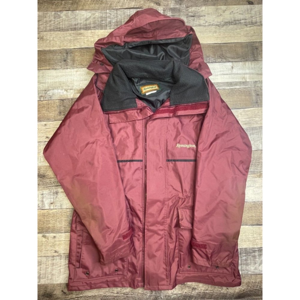 Remington Men M Windbreaker Rain Parka Jacket Full Zip Hunting Lined Hood Red